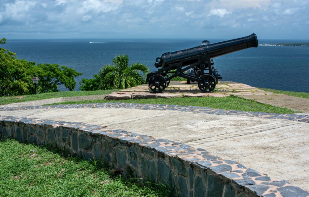 Cannon at Fort King George overlooking the sea, Tobago