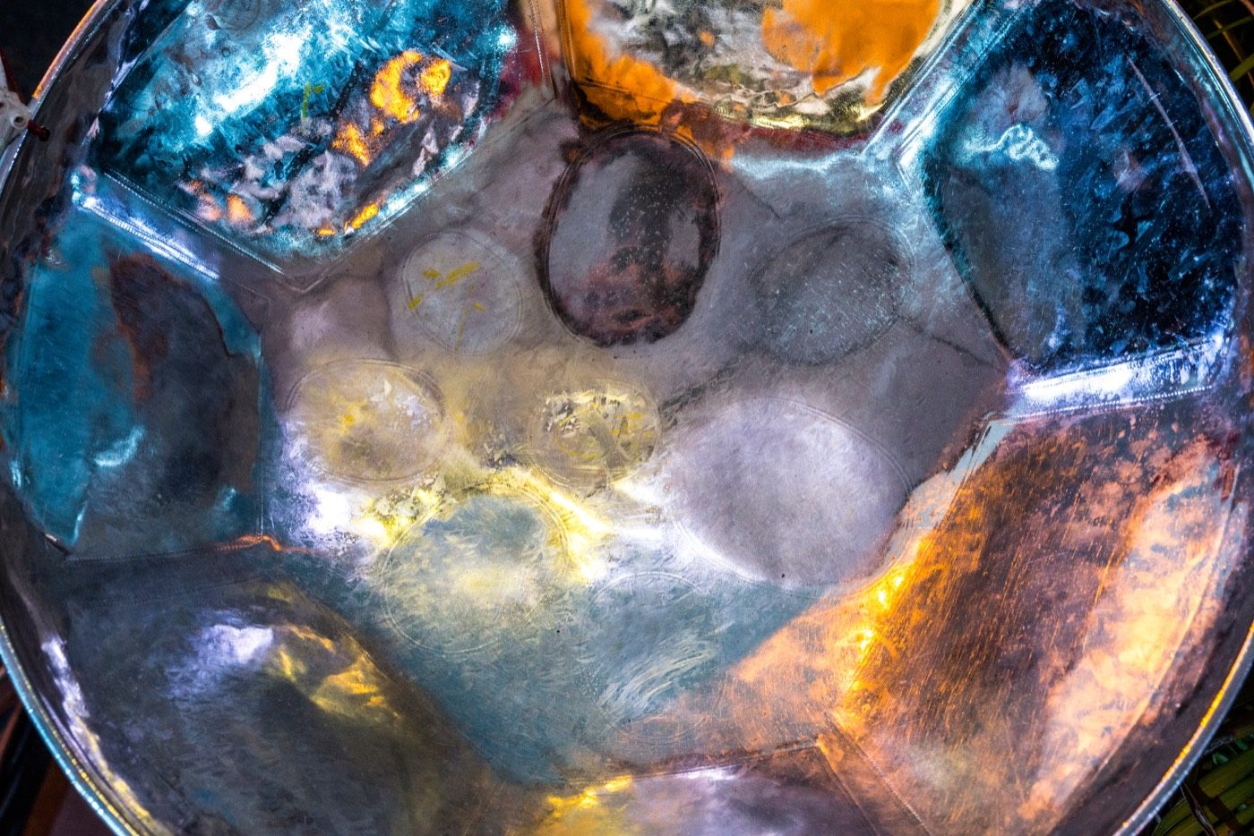 The playing surface of a steelpan