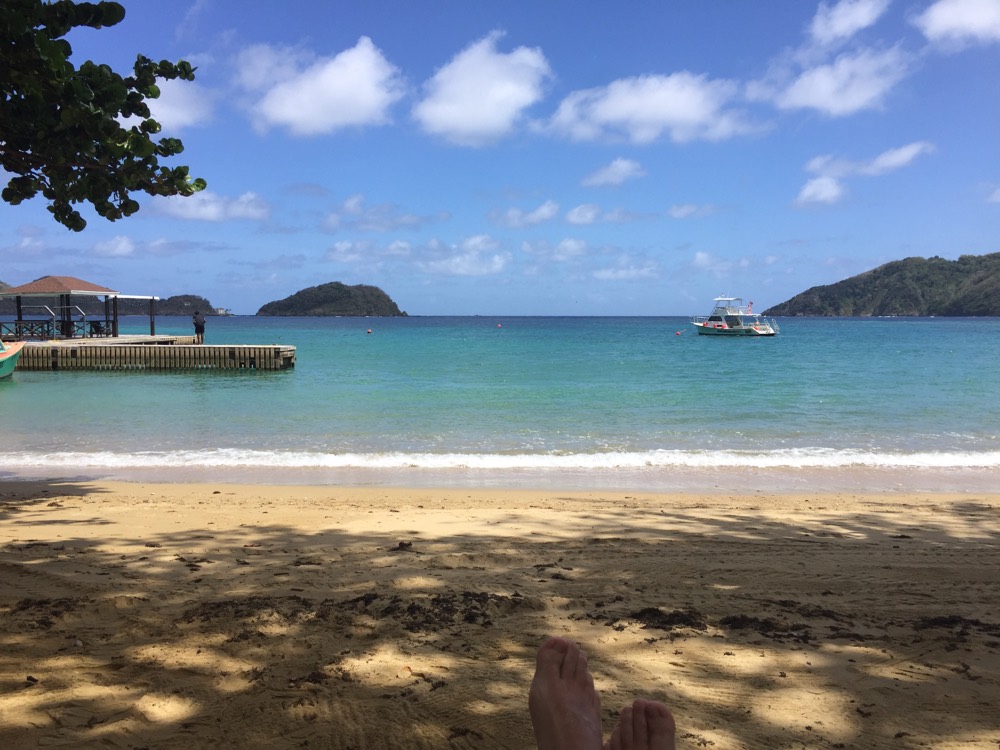 Jetty and clear water on a Tobago beach